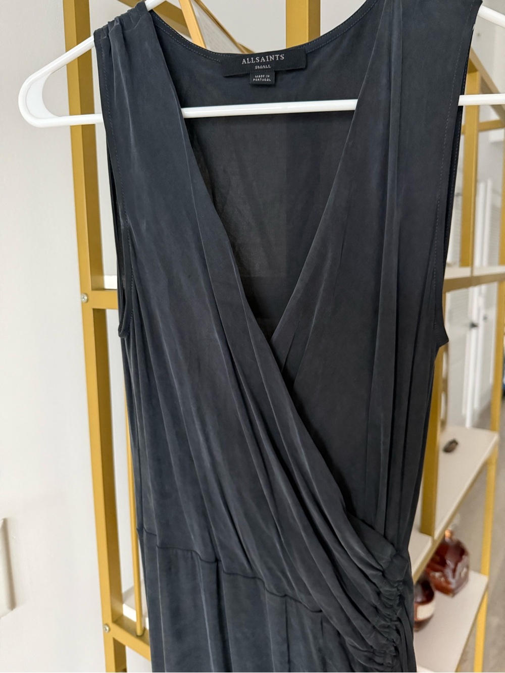 AllSaints Black Sleeveless Wrap-Style Midi Dress